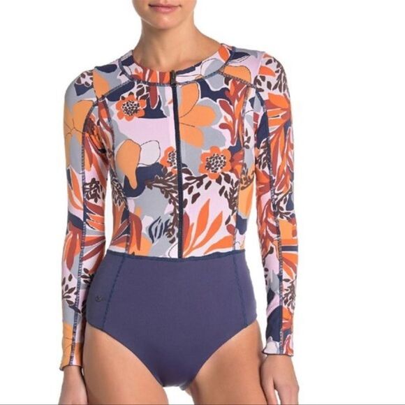 Anthropologie Maaji L Reversible Indigo Front Zip Long Sleeve Rashguard Swimsuit - Picture 6 of 17